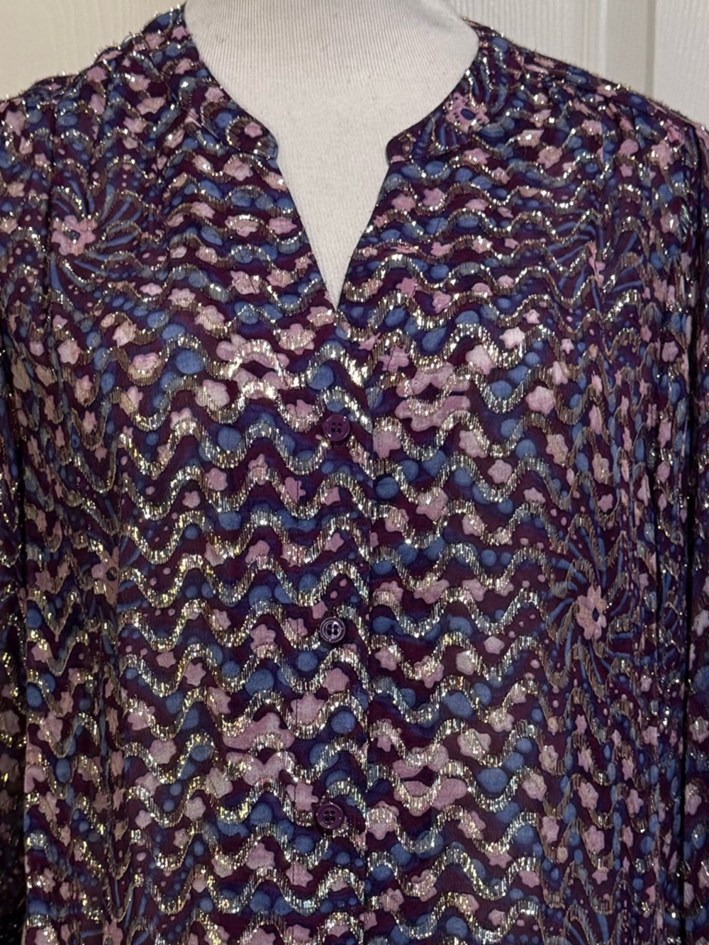GERARD DAREL Akris Metallic Print Blouse - Picture 11 of 12
